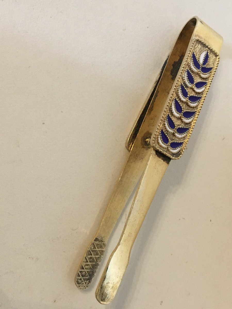 Small Sugar Tongs In Gilded  Silver  And Enamel, Russian Work